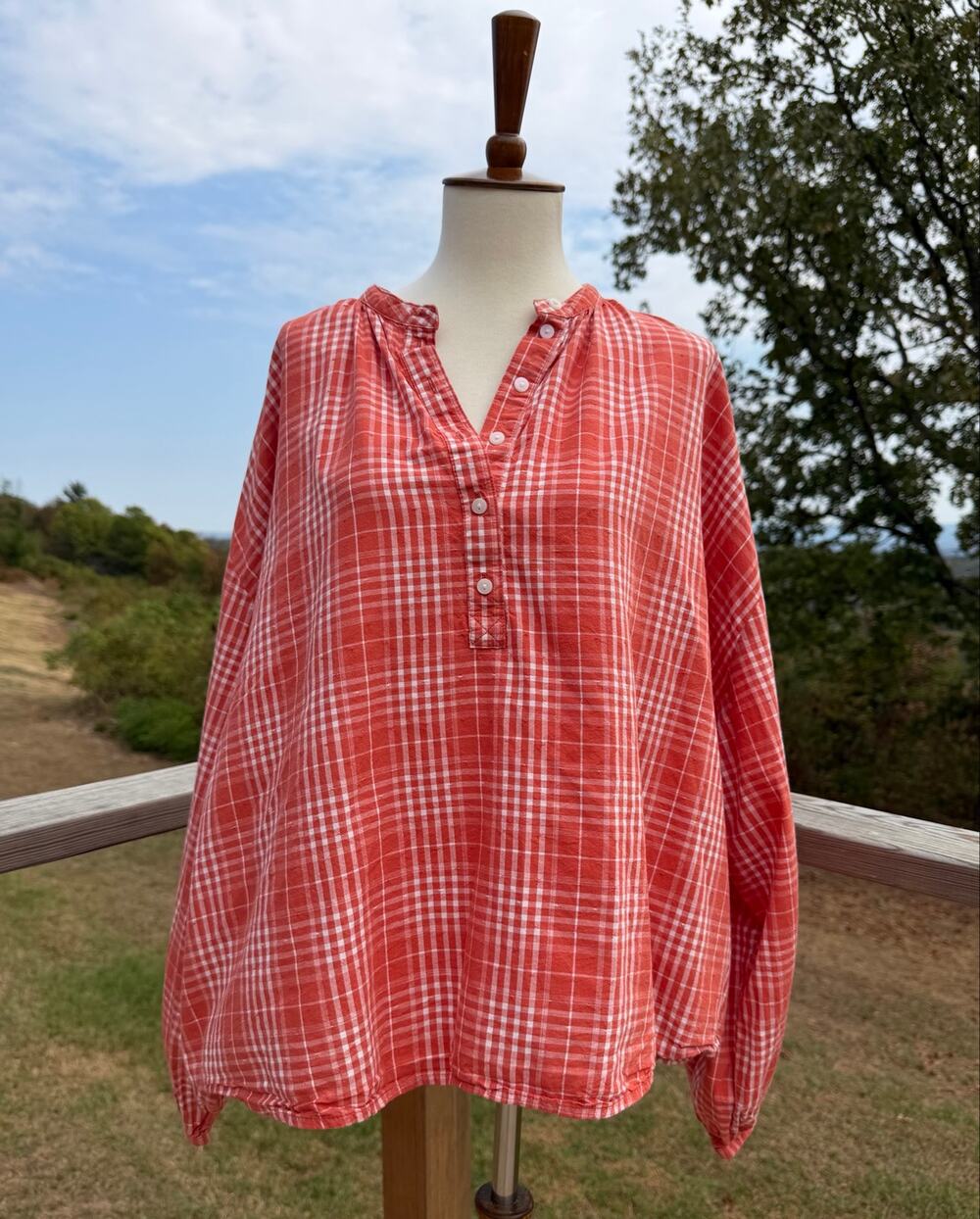 Universal Thread Oversized Coral Plaid Gauze Blouse Women’s Size Large